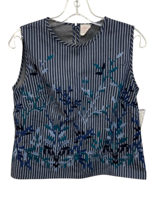 Loretta Caponi Firenze Size S Navy Blue & White Cotton Chambray Striped Top Navy Blue & White / S