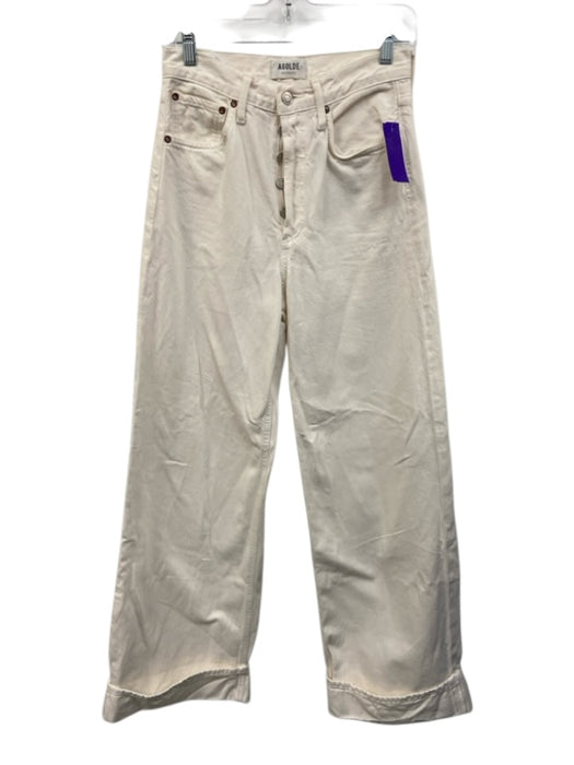 Agolde Size 24 Cream White Cotton Denim High Waist Button Fly Wide Leg Jeans Cream White / 24