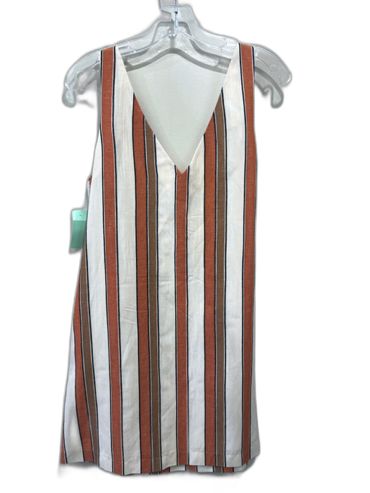 Sezane Size 36 Cream, Brown & Orange Cotton Blend Sleeveless Double V Neck Dress Cream, Brown & Orange / 36