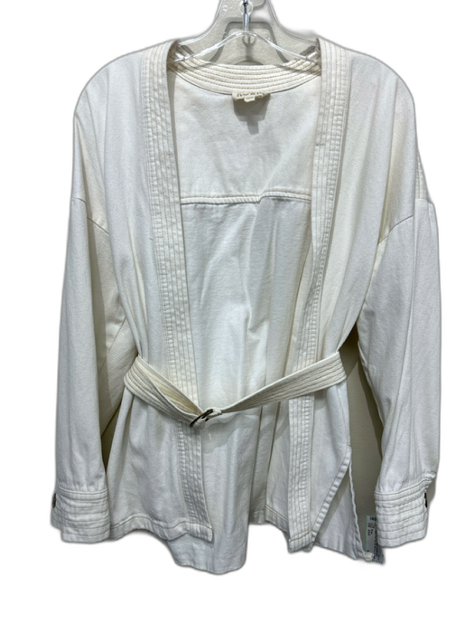 Rowie Size XS/S Cream & Tan Cotton Contrast Stitch Open Front Side Slit Jacket Cream & Tan / XS/S