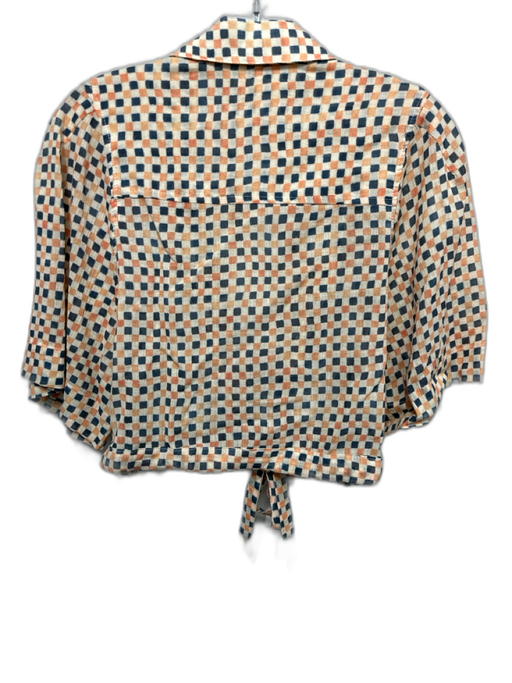 Rowie Size M/L Orange, Black & Cream Cotton Checked Wrap Short Sleeve Top Orange, Black & Cream / M/L