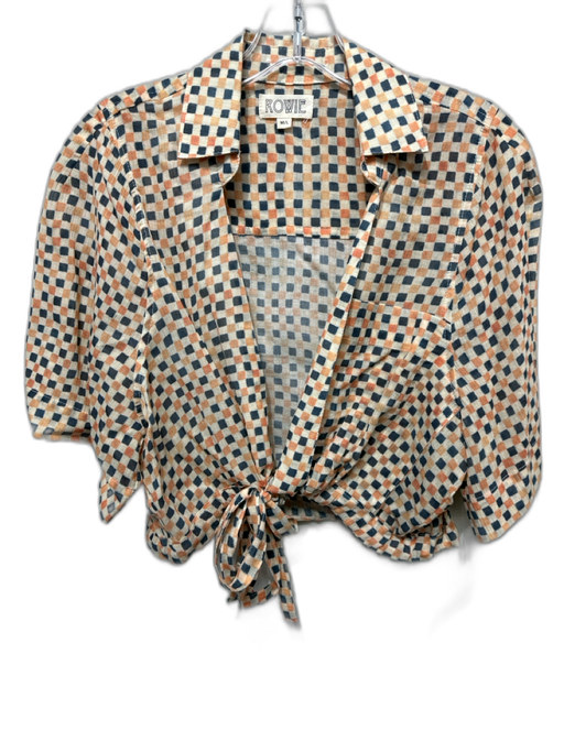 Rowie Size M/L Orange, Black & Cream Cotton Checked Wrap Short Sleeve Top Orange, Black & Cream / M/L