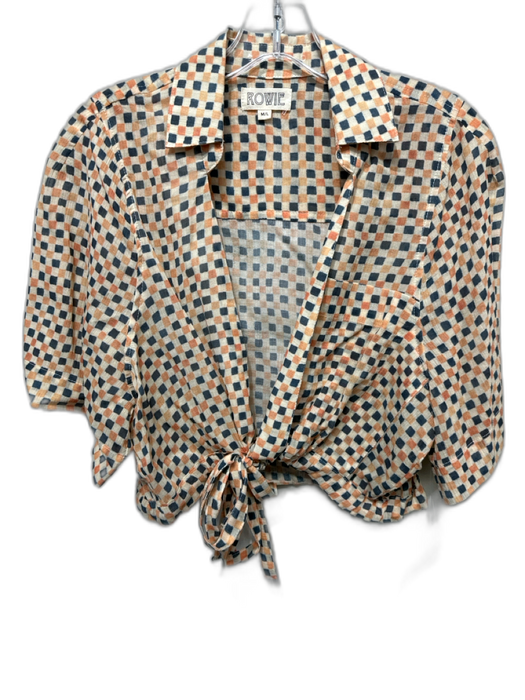 Rowie Size M/L Orange, Black & Cream Cotton Checked Wrap Short Sleeve Top Orange, Black & Cream / M/L