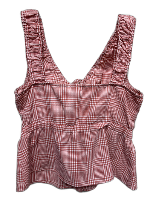 ASTR Size M Red & White Polyester Sleeveless Checked Button Front Drawstring Top Red & White / M