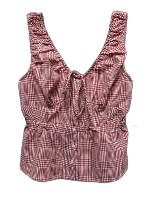 ASTR Size M Red & White Polyester Sleeveless Checked Button Front Drawstring Top Red & White / M