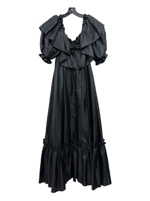 Loveshackfancy Size 2 Black Off Shoulder Pop Over Ruffle Detail Maxi Dress Black / 2