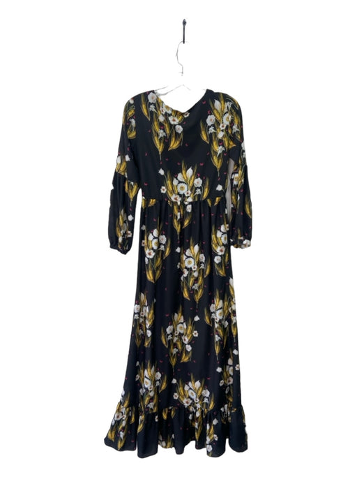 Borgo De Nor Size 6 Black Yellow Red Polyester Floral Button Front Maxi Dress Black Yellow Red / 6