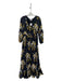 Borgo De Nor Size 6 Black Yellow Red Polyester Floral Button Front Maxi Dress Black Yellow Red / 6