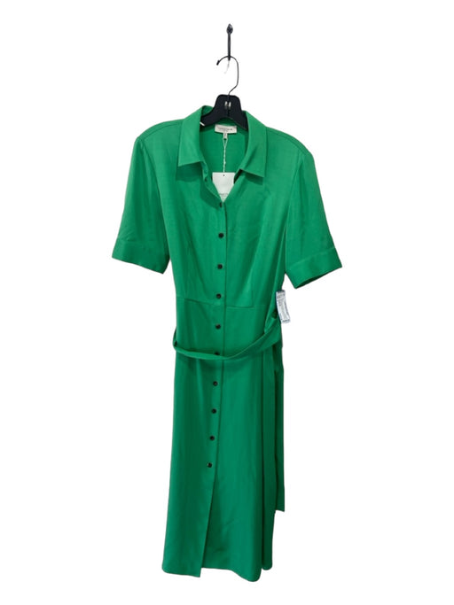 Lafayette 148 Size 4 Green Silk Blend Collared Button Up Short Sleeve Midi Dress Green / 4