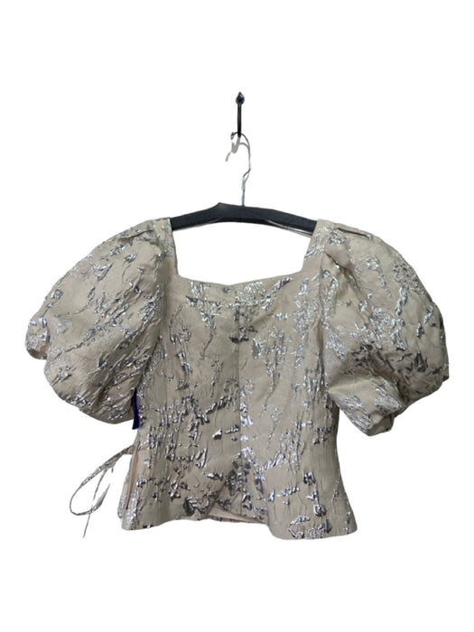 Jonathan Simkhai Size 6 Beige & Silver Polyester Blend Surplice Tie Detail Top Beige & Silver / 6