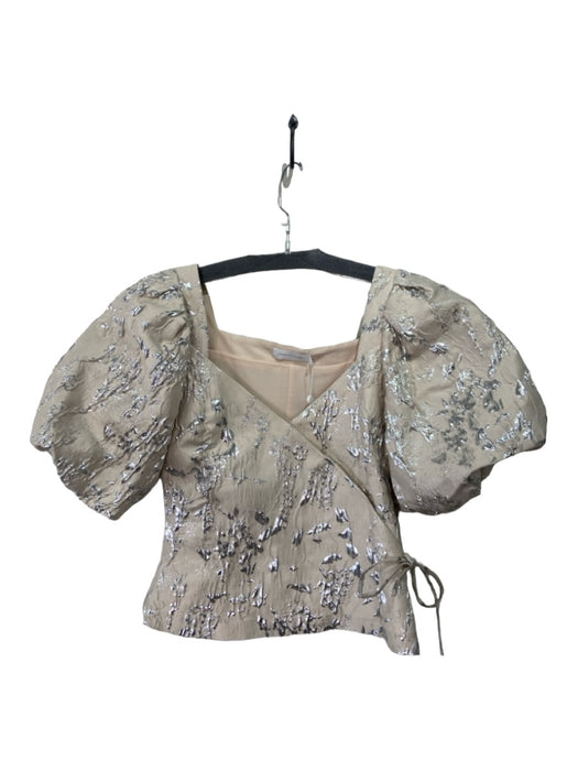 Jonathan Simkhai Size 6 Beige & Silver Polyester Blend Surplice Tie Detail Top Beige & Silver / 6