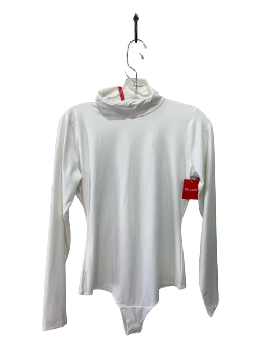 Spanx Size M White Polyester Blend Mock Neck Long Sleeve Snap Closure Bodysuit White / M