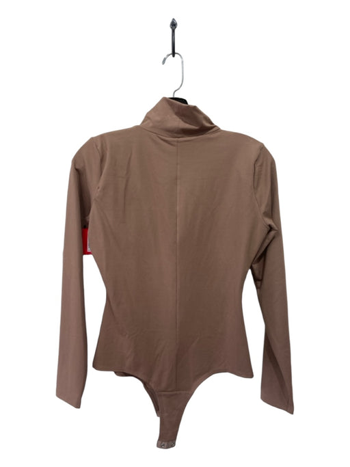 Spanx Size M Beige Polyester Blend Mock Neck Long Sleeve Snap Closure Bodysuit Beige / M