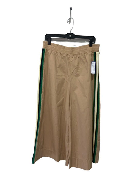 Maeve Size M Beige & Green Cotton Elastic Waist Wide Leg Side Stripes Pants Beige & Green / M