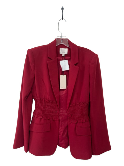 Cinq a Sept Size 2 Red Triacetate Blend Blazer Smocked Waist Button Front Jacket Red / 2