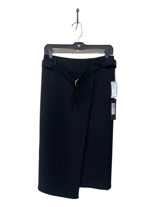 Donna Karan Size 2 Black Polyester Blend Surplice Below the Knee Belt Inc. Skirt Black / 2