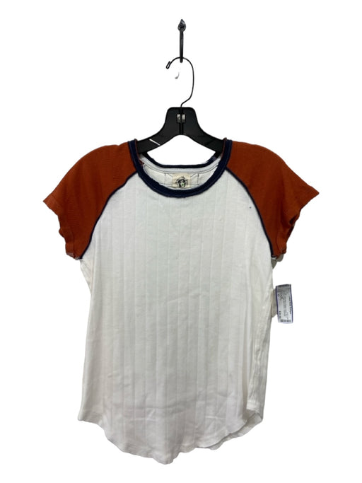 We The Free Size XS White Navy Orange Cotton Blend Round Neck Short Sleeve Top White Navy Orange / XS