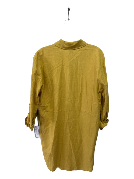 Tahari Size XS Yellow Linen & Viscose Cold Shoulder 1/4 Button Long Sleeve Top Yellow / XS