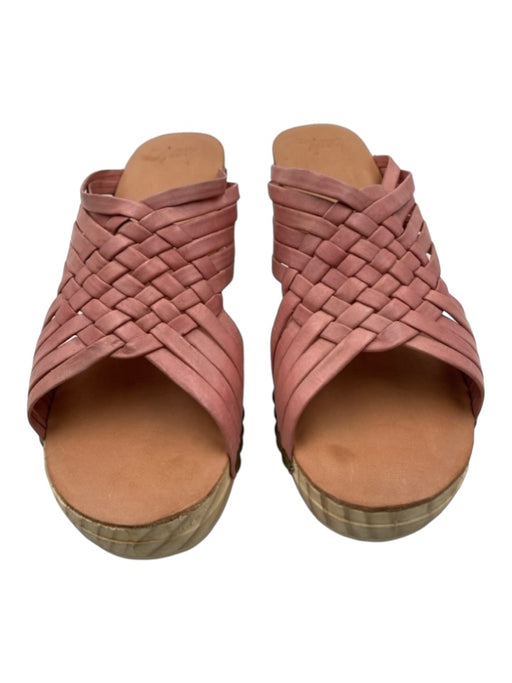 Beek Shoe Size 8 Pink & Beige Leather Woven Open Toe & Heel Wood Base Pumps Pink & Beige / 8
