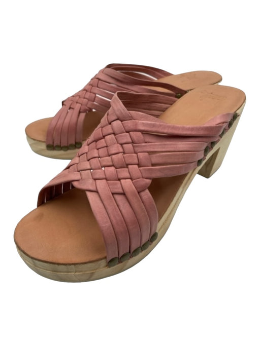 Beek Shoe Size 8 Pink & Beige Leather Woven Open Toe & Heel Wood Base Pumps Pink & Beige / 8