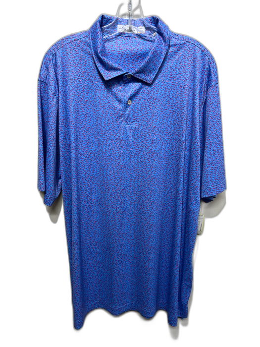 Peter Millar Size XXL Blue & Pink Polyester All Over Print Polo Short Sleeve Blue & Pink / XXL