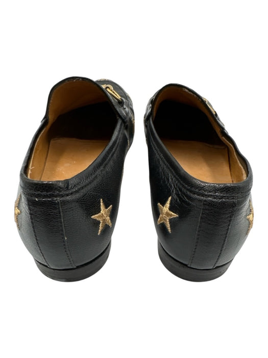 Gucci Shoe Size 37 Black & Gold Leather Metallic Thread Horsebit Bee Loafers Black & Gold / 37