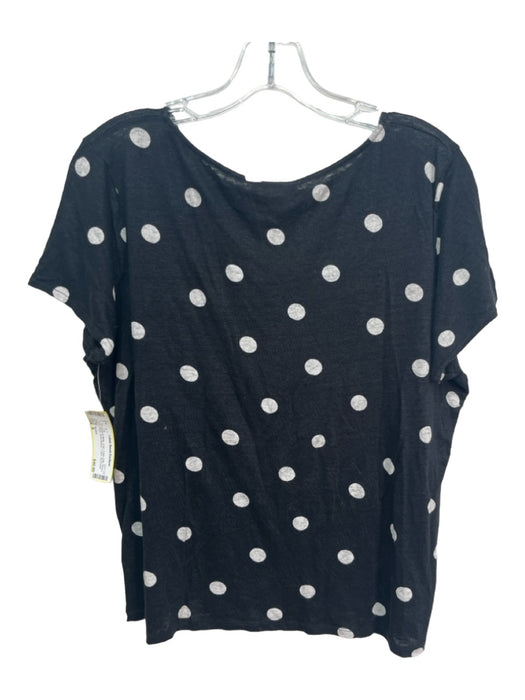 Sezane Size S Black & White Linen Polka Dots Round Neck Short Sleeve T Shirt Top Black & White / S