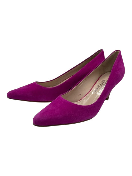 Ferragamo Shoe Size 7.5 Magenta Suede Pointed Toe Kitten Heel Pumps Magenta / 7.5