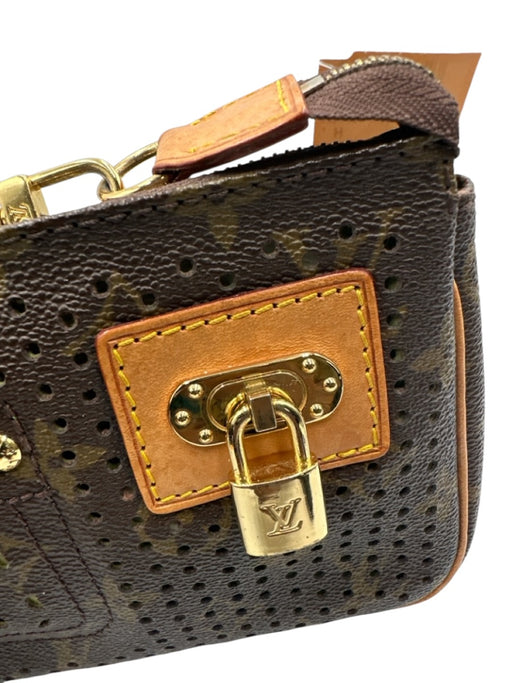 Louis Vuitton Brown, Tan & Green Leather Monogram Perforated Vintage Bag Brown, Tan & Green / XS