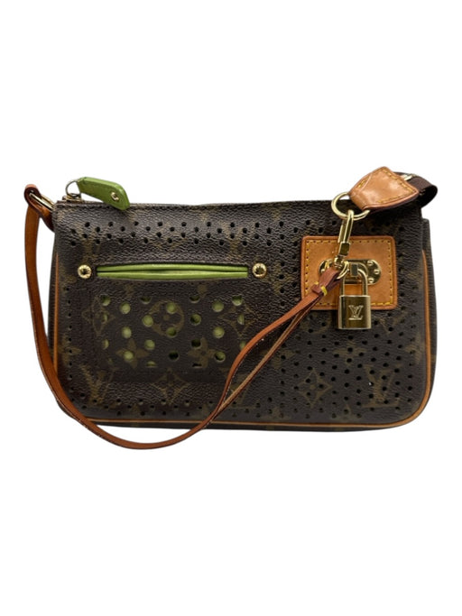 Louis Vuitton Brown, Tan & Green Leather Monogram Perforated Vintage Bag Brown, Tan & Green / XS