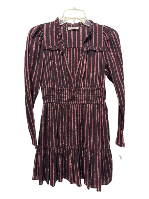 Ulla Johnson Size 0 Brown, Pink, Gold Cotton Long Sleeve Striped Tiered Dress Brown, Pink, Gold / 0