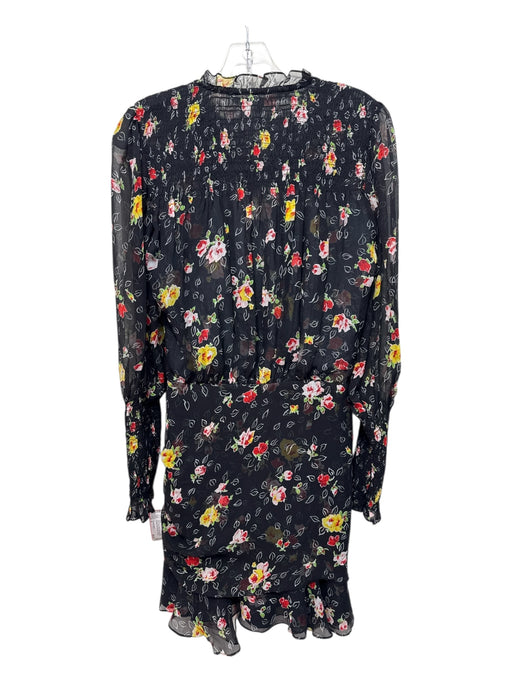 Veronica Beard Size 0 Black, Red, Yellow Silk Long Sheer Sleeves Floral Dress Black, Red, Yellow / 0