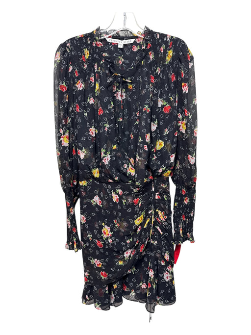 Veronica Beard Size 0 Black, Red, Yellow Silk Long Sheer Sleeves Floral Dress Black, Red, Yellow / 0