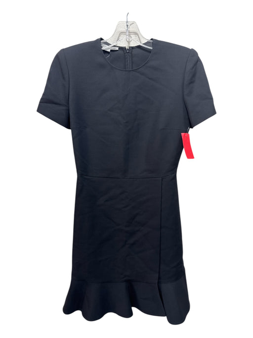 Stella McCartney Size 2 Black Wool Blend Short Sleeve Flounce Hem Back Zip Dress Black / 2