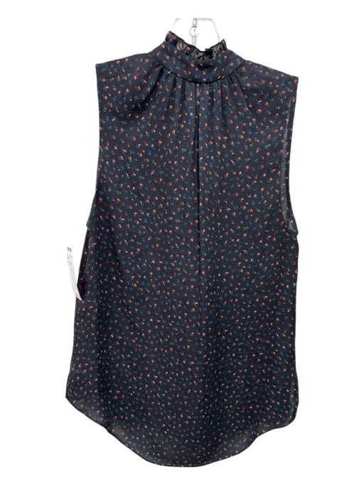 Veond Size 4 Black & Multi Silk Sleeveless Floral Tie Neck Ruffles Top Black & Multi / 4