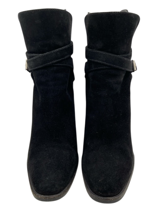 Saint Laurent Shoe Size 35.5 Black Leather Suede Square Toe Wrap Ankle Booties Black / 35.5