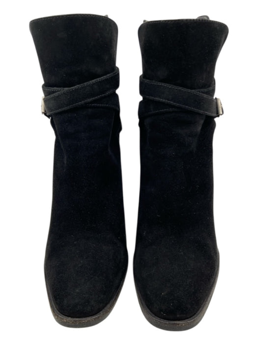Saint Laurent Shoe Size 35.5 Black Leather Suede Square Toe Wrap Ankle Booties Black / 35.5