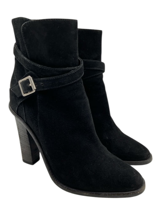 Saint Laurent Shoe Size 35.5 Black Leather Suede Square Toe Wrap Ankle Booties Black / 35.5