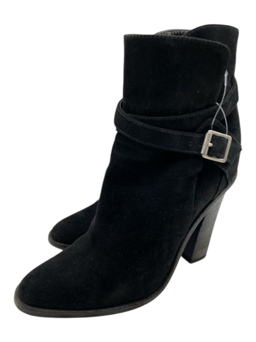 Saint Laurent Shoe Size 35.5 Black Leather Suede Square Toe Wrap Ankle Booties Black / 35.5