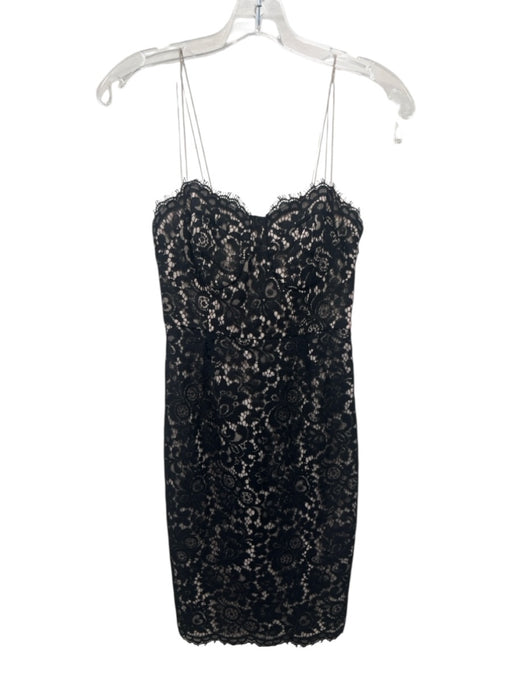Likely Size 0 Black & Beige Nylon Blend Floral Lace Overlay Side Zip Mini Dress Black & Beige / 0