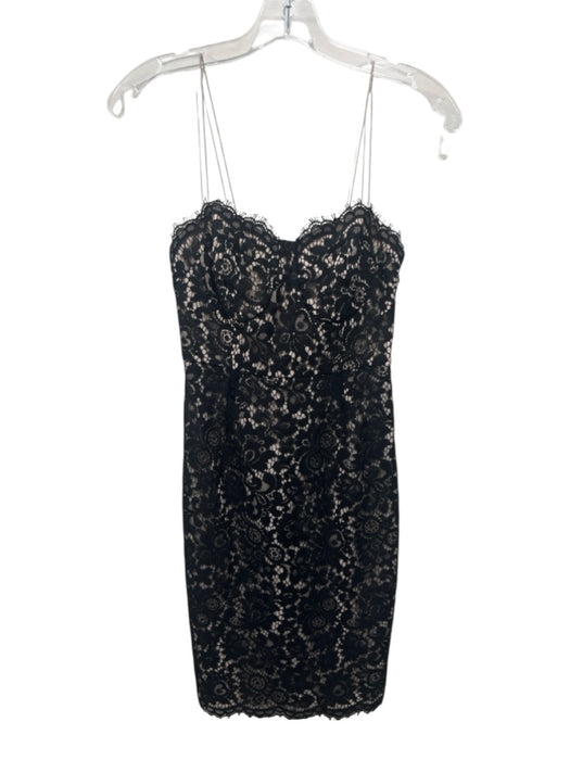 Likely Size 0 Black & Beige Nylon Blend Floral Lace Overlay Side Zip Mini Dress Black & Beige / 0