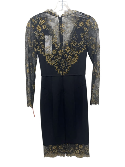 Karen Millen Size 2 Black & Gold Polyester Blend Metallic Detail V Neck Dress Black & Gold / 2