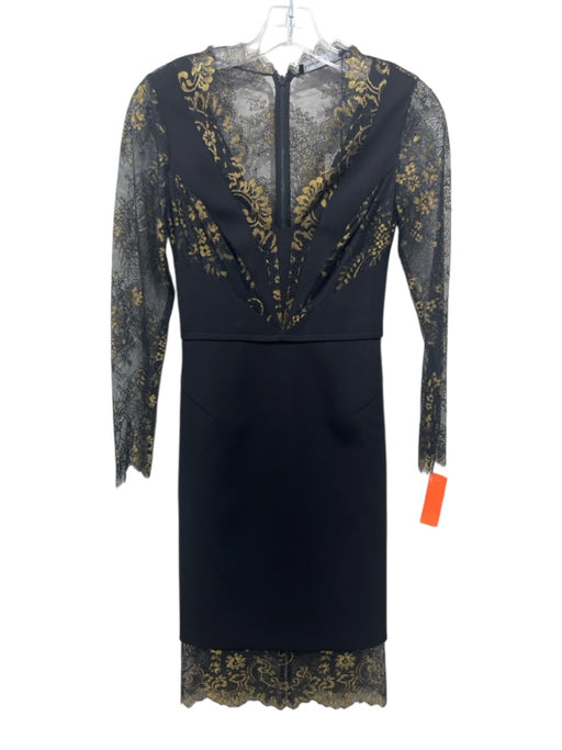 Karen Millen Size 2 Black & Gold Polyester Blend Metallic Detail V Neck Dress Black & Gold / 2