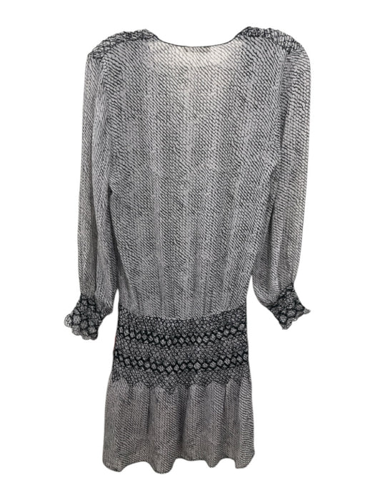 Ulla Johnson Size 2 Black & White Silk Abstract Print Long Balloon Sleeve Dress Black & White / 2