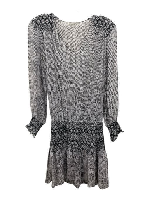 Ulla Johnson Size 2 Black & White Silk Abstract Print Long Balloon Sleeve Dress Black & White / 2