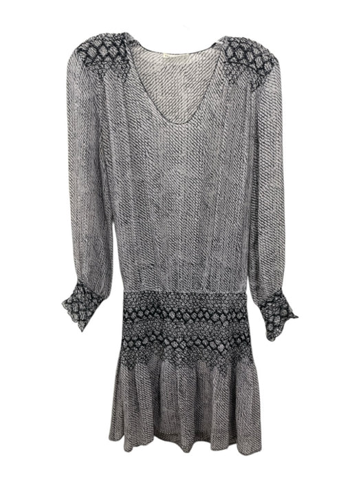 Ulla Johnson Size 2 Black & White Silk Abstract Print Long Balloon Sleeve Dress Black & White / 2