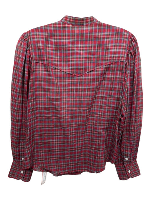 Nili Lotan Size XS Red & Multi Cotton Plaid Long Balloon Sleeve Button Up Top Red & Multi / XS
