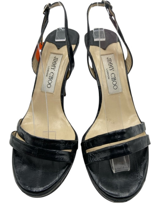 Jimmy Choo Shoe Size 36 Black Leather Upper Croc Embossed Ankle Buckle Sandals Black / 36