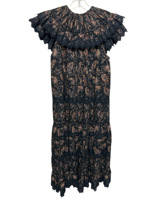 Ulla Johnson Size 0 Black, Yellow, Brown Cotton Pintuck Paisley Lace Trim Dress Black, Yellow, Brown / 0