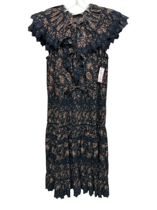 Ulla Johnson Size 0 Black, Yellow, Brown Cotton Pintuck Paisley Lace Trim Dress Black, Yellow, Brown / 0